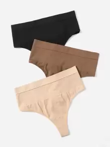 Plus Size High Waisted Plain Fabric Casual Comfy Medium Stretch Panties For Women