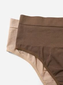 Plus Size High Waisted Plain Fabric Casual Comfy Medium Stretch Panties For Women