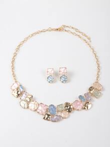 Vòng cổ & hoa tai đính đá màu khối hình học - Nhiều màu - Xem 3