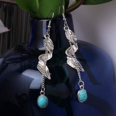 Turquoise Decor Leaf Drop Earrings