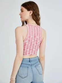 Space Dye Asymmetrical Hem Crop Knit Top - Pink - View 2