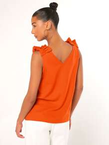 SHEIN Clasi Ruffle Strap Tank Top - Orange - View 2