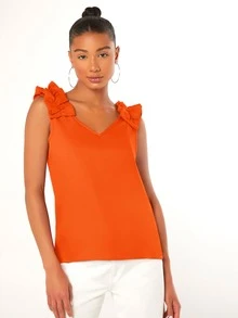 SHEIN Clasi Ruffle Strap Tank Top - Orange - View 3