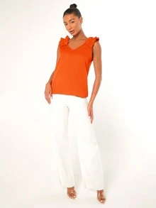 SHEIN Clasi Ruffle Strap Tank Top - Orange - View 4