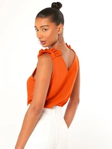 SHEIN Clasi Ruffle Strap Tank Top - Orange - View 5