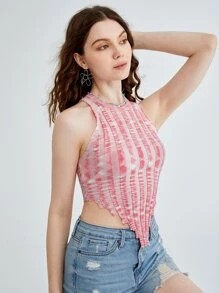 Space Dye Asymmetrical Hem Crop Knit Top - Pink - View 5