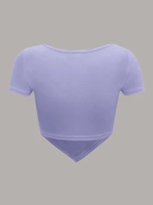 Muchica Notched Neck Asymmetrical Hem Tee - Mauve Purple - View 2