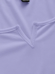 Muchica Notched Neck Asymmetrical Hem Tee - Mauve Purple - View 3