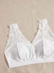 Plus Lace Wireless Bra - White - View 4