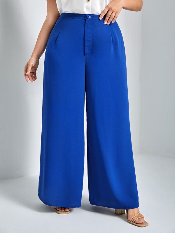 SHEIN Plus Fold Pleated Wide Leg Pants SHEIN USA