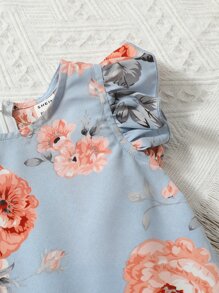 嬰兒印花蝴蝶袖直筒連衣裙 - 霧霾藍 - 查看 3