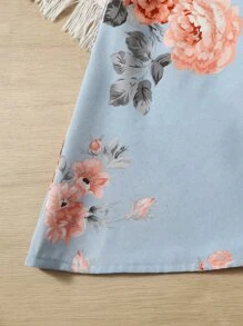 嬰兒印花蝴蝶袖直筒連衣裙 - 霧霾藍 - 查看 4