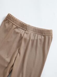 SHEIN 年輕女孩萵苣口邊肋紋針織背心和緊身褲 - 摩卡棕 - 查看 4