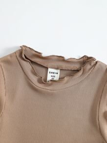 SHEIN 年輕女孩萵苣口邊肋紋針織背心和緊身褲 - 摩卡棕 - 查看 5