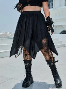 ROMWE PUNK Váy Plus Size Bất đối xứng màu trơn - màu đen - Xem 5