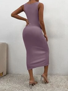 SHEIN PETITE Twist Front Cut Out Bodycon Dress - Mauve Purple - View 2