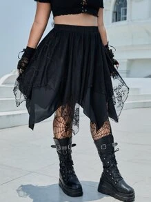 ROMWE PUNK Váy Plus Size Bất đối xứng màu trơn - màu đen - Xem 3