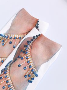 Calcetines De Tobillo Con Estampado De Pies - Blanco - Ver 3