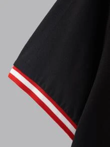 Aesthetic Post--Men Letter Graphic Striped Trim Tee & Drawstring Waist Shorts - Black - View 3