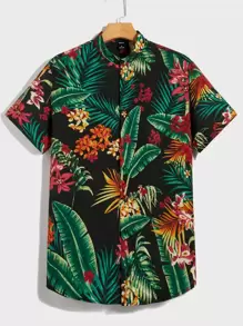 Manfinity VCAY Men Tropical Print Mock Neck Shirt - Multicolor - View 1
