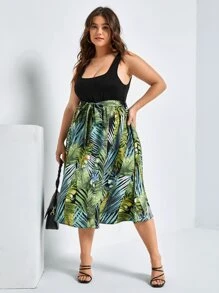 SHEIN VCAY Plus Tropical Print Belted Dress - Multicolor - View 3