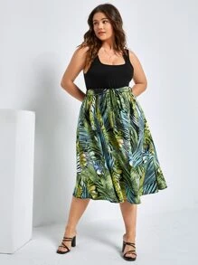 SHEIN VCAY Plus Tropical Print Belted Dress - Multicolor - View 4