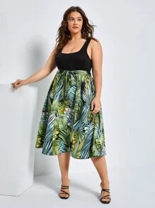 SHEIN VCAY Plus Tropical Print Belted Dress - Multicolor - View 6