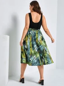 SHEIN VCAY Plus Tropical Print Belted Dress - Multicolor - View 7