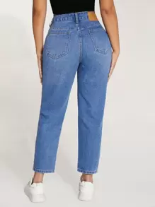 SHEIN PETITE Quần jean nữ Nút Túi Dây kéo màu trơn - Rửa trung bình - Xem 5