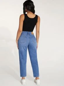 SHEIN PETITE Quần jean nữ Nút Túi Dây kéo màu trơn - Rửa trung bình - Xem 2