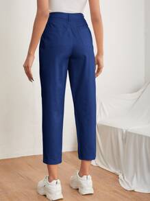 SHEIN PETITE Slant Pocket Mom Fit Trousers - Blue - View 2