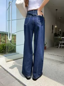 DAZY High Waisted Wide Leg Jeans - Dark Wash - View 2