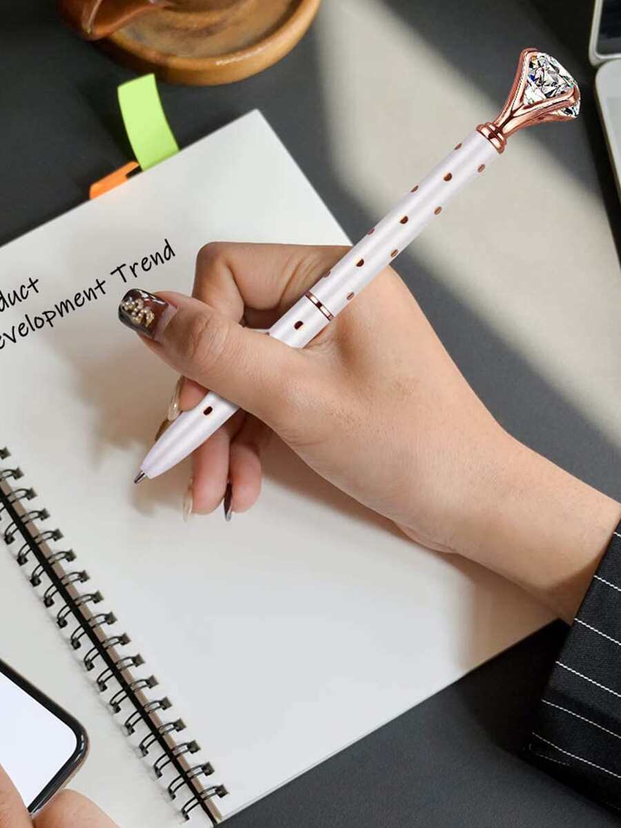 1支白色和玫瑰金色圓點大鑽石圆珠笔,閃閃發光的金屬鋼筆作為給女性的禮物和婚禮回禮 - 白色 - 查看 1