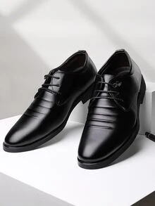 男士金屬裝飾繫帶商務辦公黑色男士正裝鞋