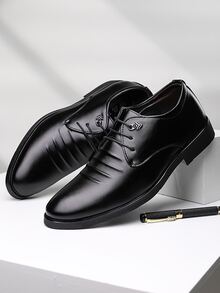 男士金屬裝飾繫帶商務辦公黑色男士正裝鞋