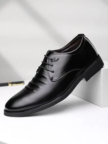 男士金屬裝飾繫帶商務辦公黑色男士正裝鞋