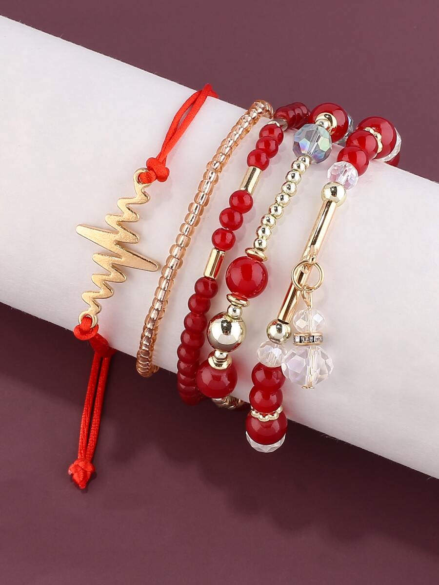 5入組/套心跳裝飾手環 - 彩色 - 查看 1