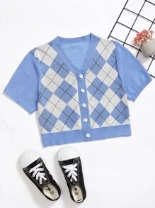 Girls Argyle Pattern Cardigan - Multicolor - View 1