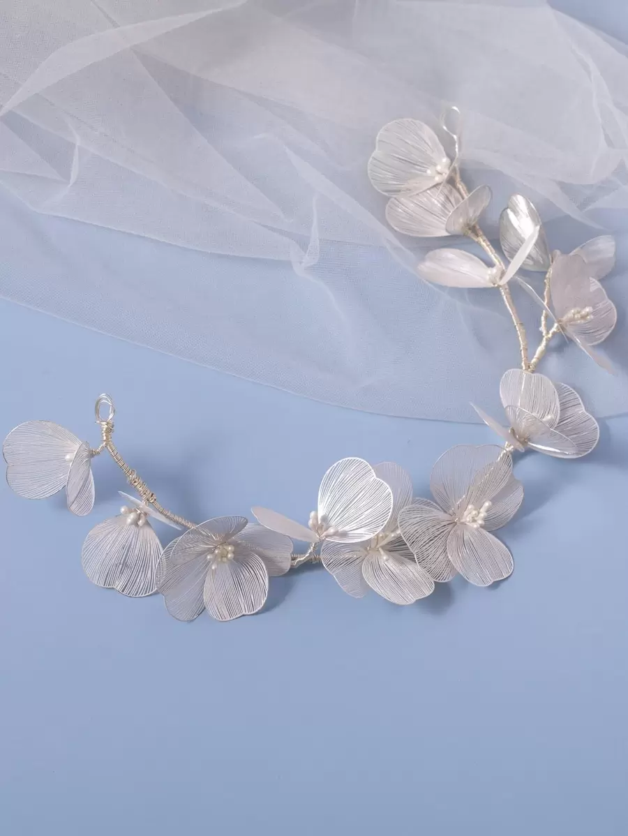 Băng đô cài tóc cô dâu hình lá rỗng, phong cách Boho, thích hợp cho ngày Valentine, đám cưới. - Bạc - Xem 1