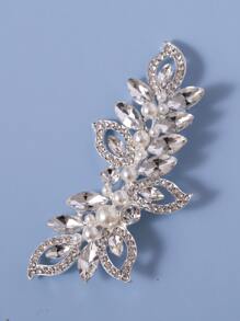 Rhinestone & Faux Pearl Decor Bridal Hair Clip Elegant - Silver - View 4
