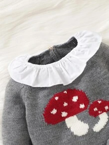 嬰兒蘑菇圖案荷葉邊套頭毛衣和針織短褲 - 深灰色 - 查看 3