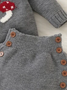 嬰兒蘑菇圖案荷葉邊套頭毛衣和針織短褲 - 深灰色 - 查看 4