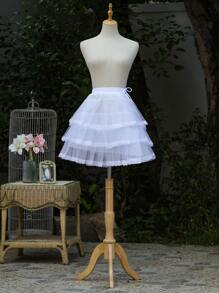 女士蕾丝下摆多层衬裙秋装 - 白色 - 查看 1