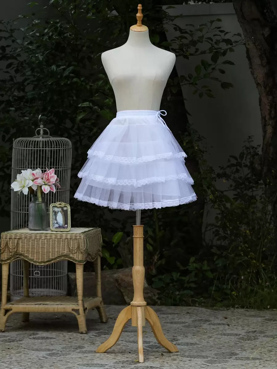 女士蕾丝下摆多层衬裙秋装 - 白色 - 查看 1