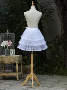 女士蕾丝下摆多层衬裙秋装 - 白色 - 查看 2