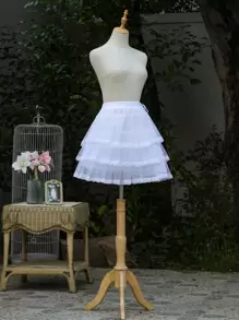 女士蕾丝下摆多层衬裙秋装 - 白色 - 查看 3