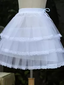 女士蕾丝下摆多层衬裙秋装 - 白色 - 查看 4