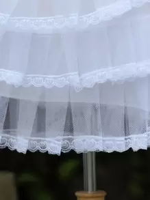 女士蕾丝下摆多层衬裙秋装 - 白色 - 查看 5