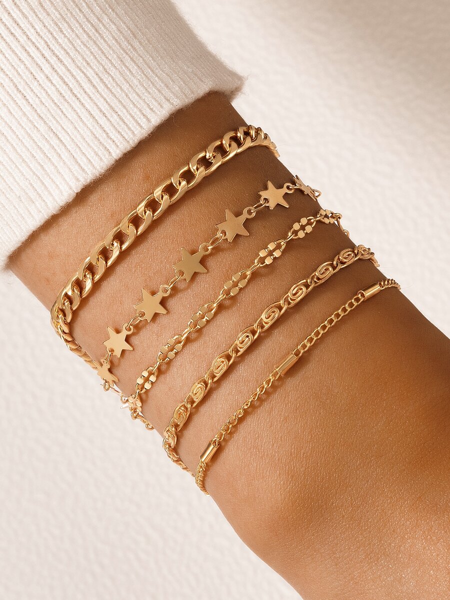 5入組星形裝飾手環 - 金黃色 - 查看 1