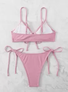SHEIN Swim Summer Beach Tie Side Bikini Set - Pink - View 4